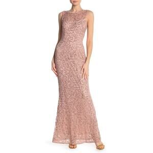 NWOT Blush Sequin Illusion Lace Sleeveless Trumpet Gown Dress Size Medium